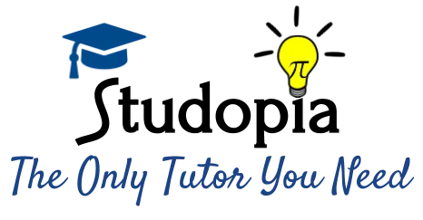 Studopia logo with graduation cap and lightbulb, tagline 'The Only Tutor You Need'